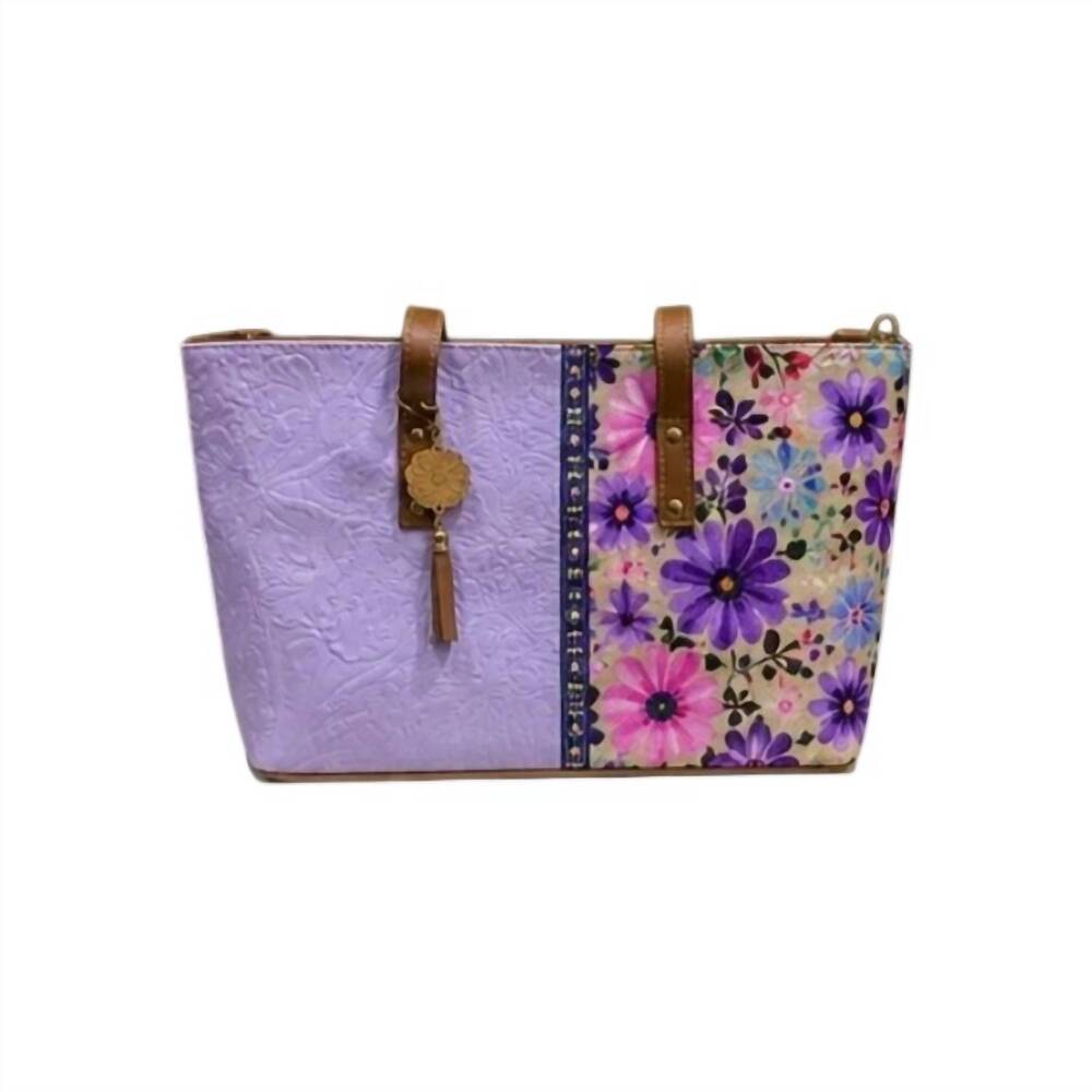 NEW GMCE GLOBAL TRADING women's barco artesanal embossed floral tote bag in lila